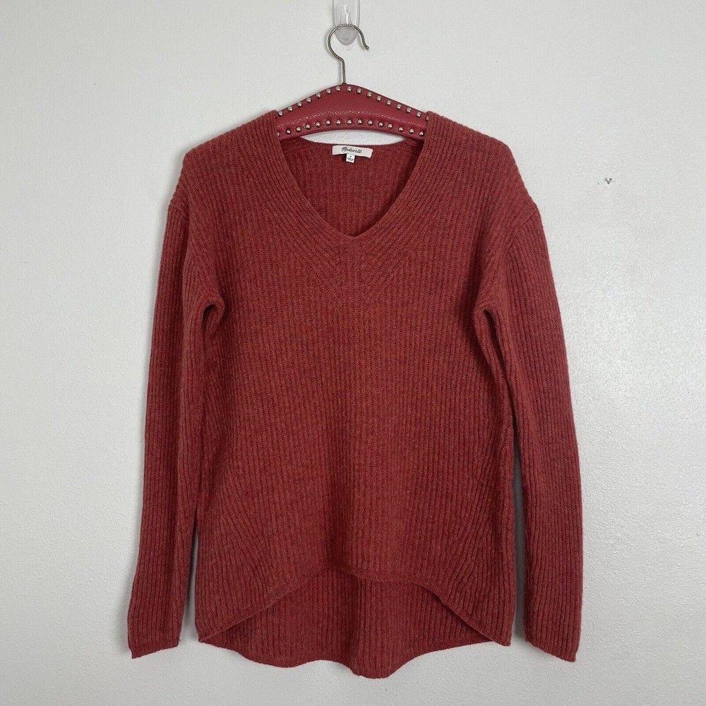 Madewell Woodside Pullover V-Neck Sweater Merino Wool Red Small